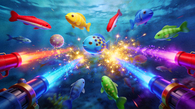 捕鱼游戏画面截图，展示多种海洋生物与绚丽的炮台特效